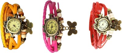 NS18 Vintage Butterfly Rakhi Watch Combo of 3 Yellow, Pink And Red Analog Watch  - For Women   Watches  (NS18)
