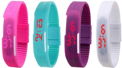 NS18 Silicone Led Magnet Band Combo of 4 Pink, Sky Blue, Purple And White Digital Watch  - For Boys & Girls   Watches  (NS18)
