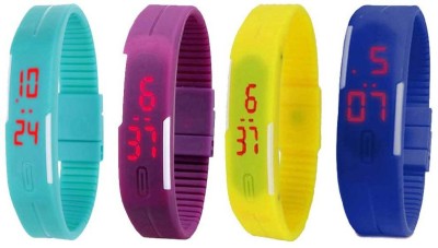 NS18 Silicone Led Magnet Band Combo of 4 Sky Blue, Purple, Yellow And Blue Digital Watch  - For Boys & Girls   Watches  (NS18)