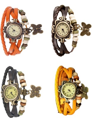 NS18 Vintage Butterfly Rakhi Combo of 4 Orange, Black, Brown And Yellow Analog Watch  - For Women   Watches  (NS18)