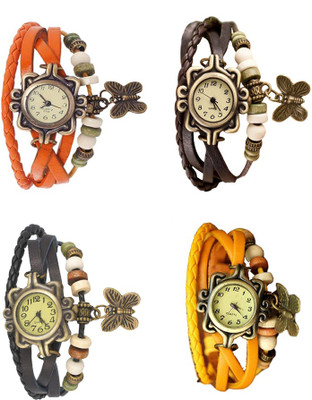 

NS18 Vintage Butterfly Rakhi Combo of 4 Orange, Black, Brown And Yellow Watch - For Women