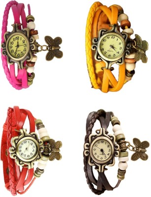 NS18 Vintage Butterfly Rakhi Combo of 4 Pink, Red, Yellow And Brown Analog Watch  - For Women   Watches  (NS18)