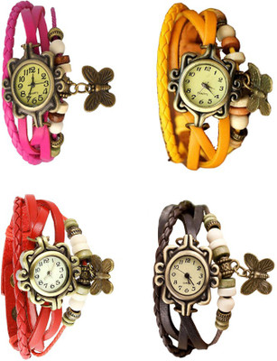 

NS18 Vintage Butterfly Rakhi Combo of 4 Pink, Red, Yellow And Brown Watch - For Women