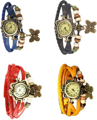

Kissu Vintage Rakhi Combo of 4 Blue, Red, Black And Yellow Watch - For Women
