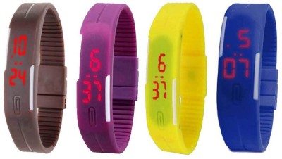 NS18 Silicone Led Magnet Band Combo of 4 Brown, Purple, Yellow And Blue Digital Watch  - For Boys & Girls   Watches  (NS18)