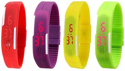 NS18 Silicone Led Magnet Band Combo of 4 Red, Purple, Yellow And Green Digital Watch  - For Boys & Girls   Watches  (NS18)