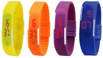 

NS18 Silicone Led Magnet Band Combo of 4 Yellow, Orange, Purple And Blue Watch - For Boys & Girls