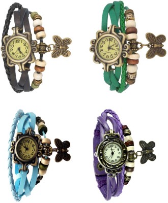 NS18 Vintage Butterfly Rakhi Combo of 4 Black, Sky Blue, Green And Purple Analog Watch  - For Women   Watches  (NS18)
