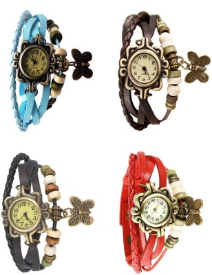 NS18 Vintage Butterfly Rakhi Combo of 4 Sky Blue, Black, Brown And Red Analog Watch  - For Women   Watches  (NS18)