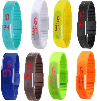 NS18 Silicone Led Magnet Band Combo of 8 Sky Blue, White, Yellow, Black, Blue, Brown, Orange And Green Digital Watch  - For Boys & Girls   Watches  (NS18)