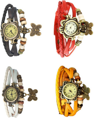 

Kissu Vintage Rakhi Combo of 4 Black, White, Red And Yellow Watch - For Women