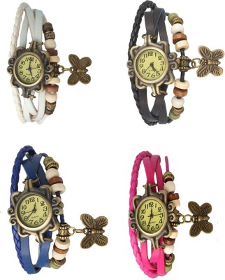 NS18 Vintage Butterfly Rakhi Combo of 4 White, Blue, Black And Pink Analog Watch  - For Women   Watches  (NS18)