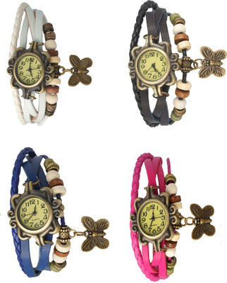 

Kissu Vintage Rakhi Combo of 4 White, Blue, Black And Pink Watch - For Women