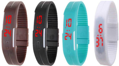 

NS18 Silicone Led Magnet Band Combo of 4 Brown, Black, Sky Blue And White Watch - For Boys & Girls