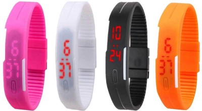 NS18 Silicone Led Magnet Band Combo of 4 Pink, White, Black And Orange Digital Watch  - For Boys & Girls   Watches  (NS18)