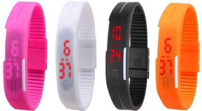 

Kissu Led Magnet Band Combo of 4 Pink, White, Black And Orange Watch - For Men & Women