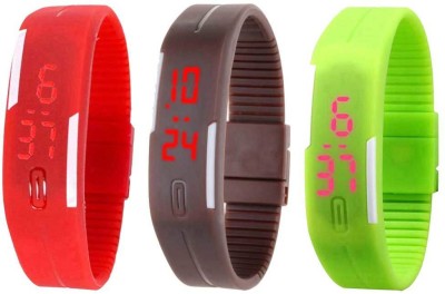 NS18 Silicone Led Magnet Band Combo of 3 Red, Brown And Green Digital Watch  - For Boys & Girls   Watches  (NS18)