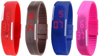 NS18 Silicone Led Magnet Band Combo of 4 Red, Brown, Blue And Pink Digital Watch  - For Boys & Girls   Watches  (NS18)
