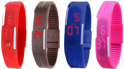 NS18 Silicone Led Magnet Band Combo of 4 Red, Brown, Blue And Pink Digital Watch  - For Boys & Girls   Watches  (NS18)