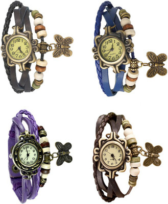 

NS18 Vintage Butterfly Rakhi Combo of 4 Black, Purple, Blue And Brown Watch - For Women