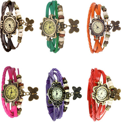 

Kissu Vintage Rakhi Combo of 6 Brown, Green, Orange, Pink, Purple And Red Watch - For Women