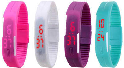 

NS18 Silicone Led Magnet Band Watch Combo of 4 Pink, White, Purple And Sky Blue Watch - For Couple