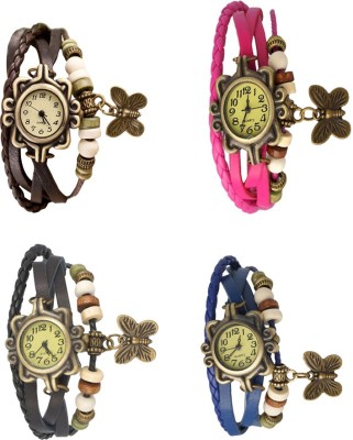 NS18 Vintage Butterfly Rakhi Combo of 4 Brown, Black, Pink And Blue Analog Watch  - For Women   Watches  (NS18)