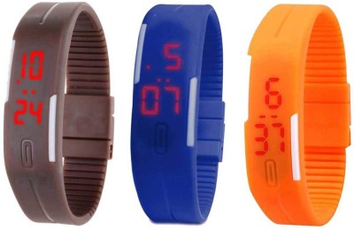 NS18 Silicone Led Magnet Band Combo of 3 Brown, Blue And Orange Digital Watch  - For Boys & Girls   Watches  (NS18)