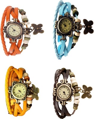 NS18 Vintage Butterfly Rakhi Combo of 4 Orange, Yellow, Sky Blue And Brown Analog Watch  - For Women   Watches  (NS18)
