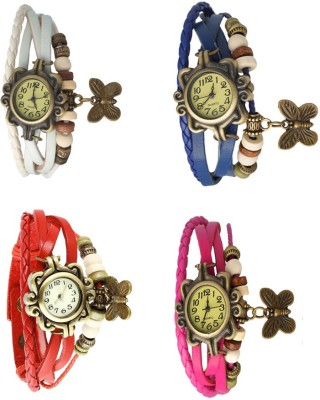 NS18 Vintage Butterfly Rakhi Combo of 4 White, Red, Blue And Pink Analog Watch  - For Women   Watches  (NS18)