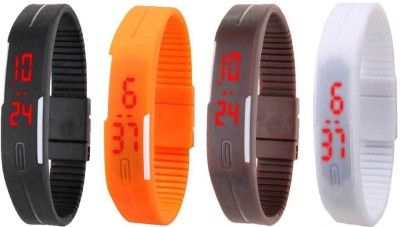 NS18 Silicone Led Magnet Band Combo of 4 Black, Orange, Brown And White Digital Watch  - For Boys & Girls   Watches  (NS18)