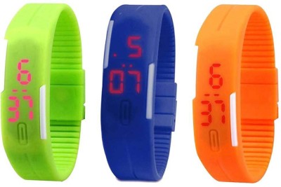 NS18 Silicone Led Magnet Band Combo of 3 Green, Blue And Orange Digital Watch  - For Boys & Girls   Watches  (NS18)