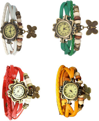 

Kissu Vintage Rakhi Combo of 4 White, Red, Green And Yellow Watch - For Women