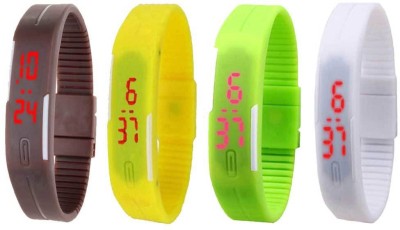 NS18 Silicone Led Magnet Band Combo of 4 Brown, Yellow, Green And White Digital Watch  - For Boys & Girls   Watches  (NS18)