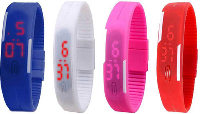 

NS18 Silicone Led Magnet Band Watch Combo of 4 Blue, White, Pink And Red Watch - For Couple