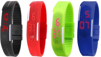 NS18 Silicone Led Magnet Band Combo of 4 Black, Red, Green And Blue Digital Watch  - For Boys & Girls   Watches  (NS18)