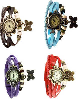 NS18 Vintage Butterfly Rakhi Combo of 4 Brown, Purple, Sky Blue And Red Analog Watch  - For Women   Watches  (NS18)