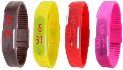 NS18 Silicone Led Magnet Band Watch Combo of 4 Brown, Yellow, Red And Pink Digital Watch  - For Couple   Watches  (NS18)