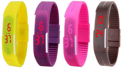

Kissu Led Magnet Band Combo of 4 Yellow, Purple, Pink And Brown Watch - For Men & Women