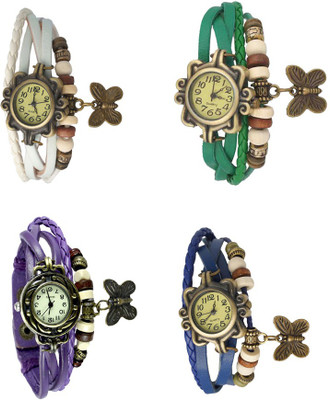 

Kissu Vintage Rakhi Combo of 4 White, Purple, Green And Blue Watch - For Women