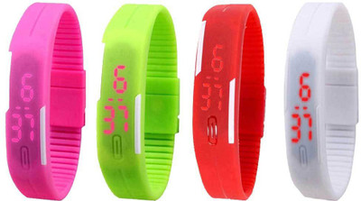 

NS18 Silicone Led Magnet Band Combo of 4 Pink, Green, Red And White Watch - For Boys & Girls