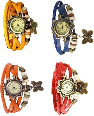 NS18 Vintage Butterfly Rakhi Combo of 4 Yellow, Orange, Blue And Red Analog Watch  - For Women   Watches  (NS18)