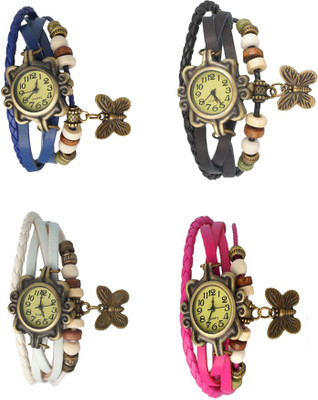 

NS18 Vintage Butterfly Rakhi Combo of 4 Blue, White, Black And Pink Watch - For Women