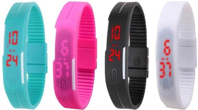NS18 Silicone Led Magnet Band Combo of 4 Sky Blue, Pink, Black And White Digital Watch  - For Boys & Girls   Watches  (NS18)