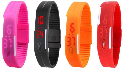 

Kissu Led Magnet Band Combo of 4 Pink, Black, Orange And Red Watch - For Men & Women