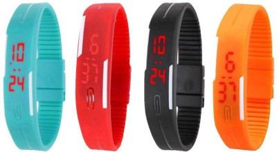 NS18 Silicone Led Magnet Band Combo of 4 Sky Blue, Red, Black And Orange Digital Watch  - For Boys & Girls   Watches  (NS18)