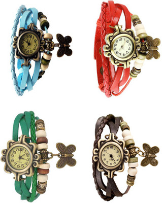 

NS18 Vintage Butterfly Rakhi Combo of 4 Sky Blue, Green, Red And Brown Watch - For Women