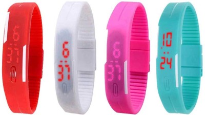 NS18 Silicone Led Magnet Band Watch Combo of 4 Red, White, Pink And Sky Blue Digital Watch  - For Couple   Watches  (NS18)