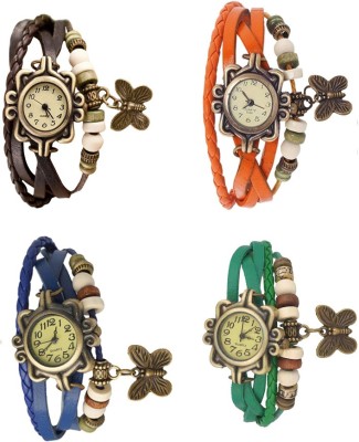 NS18 Vintage Butterfly Rakhi Combo of 4 Brown, Blue, Orange And Green Analog Watch  - For Women   Watches  (NS18)