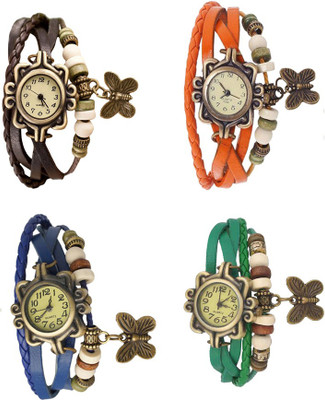 NS18 Vintage Butterfly Rakhi Combo of 4 Brown, Blue, Orange And Green Analog Watch  - For Women   Watches  (NS18)